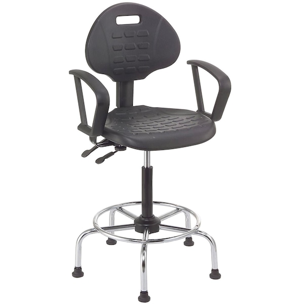 4 Way Adjustable Stool with Chrome Base & Armrests, Polyurethane